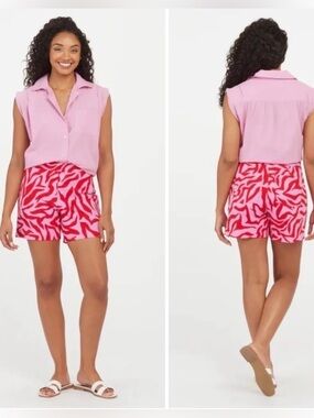 SPANX POLISHED ON THE GO ZEBRA PRINT COTTON STRETCH SHORTS RED LILAC SIZE XL NEW